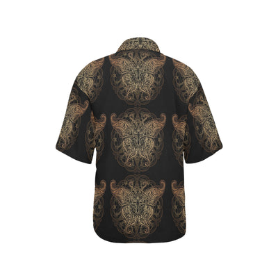 Gold Butterfly Ornamental Women's Hawaiian Shirt