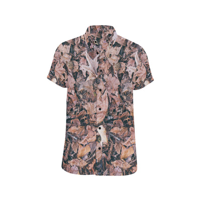 Camouflage Realistic Tree Leaf Print Men's Short Sleeve Button Up Shirt