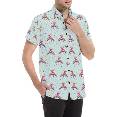 Fairy with Rainbow Print Pattern Men's Short Sleeve Button Up Shirt