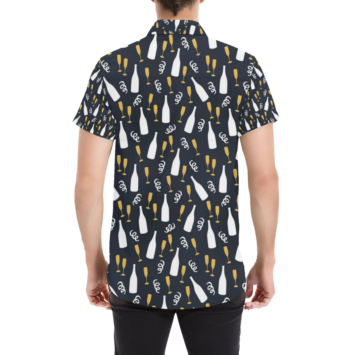 Champagne Pattern Print Design 01 Men's Short Sleeve Button Up Shirt