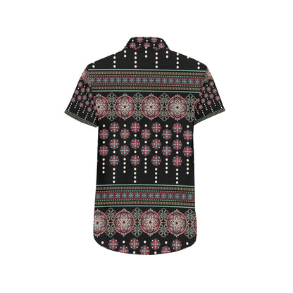 Ethnic Dot Style Print Pattern Men's Short Sleeve Button Up Shirt