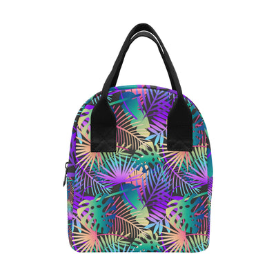 Neon Flower Tropical Palm Leaves Insulated Lunch Bag