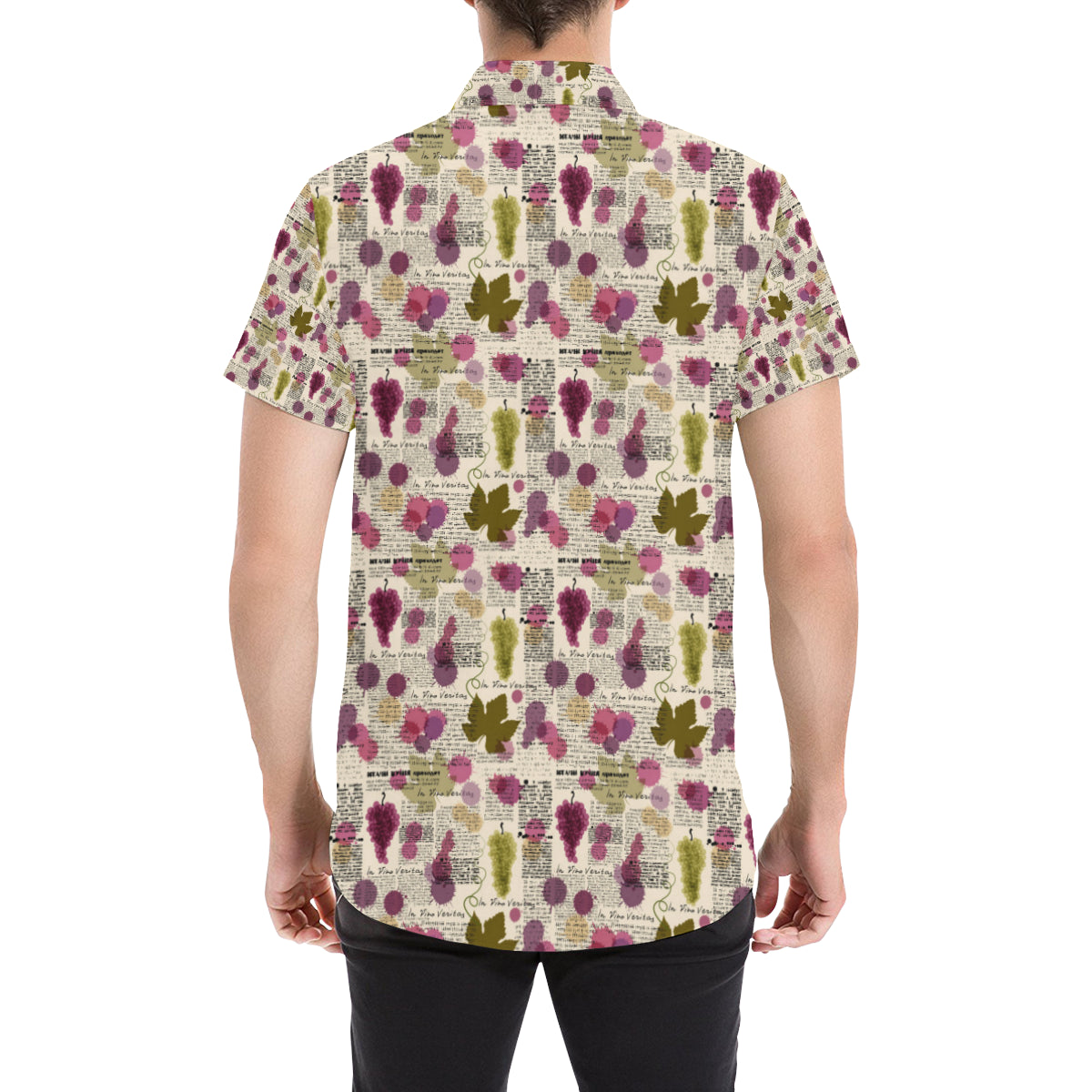 Wine Style Design Print Men's Short Sleeve Button Up Shirt
