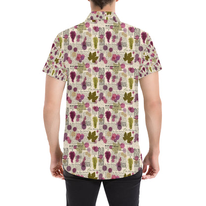 Wine Style Design Print Men's Short Sleeve Button Up Shirt