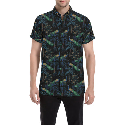 Rainforest Peacock Pattern Print Design A04 Men's Short Sleeve Button Up Shirt