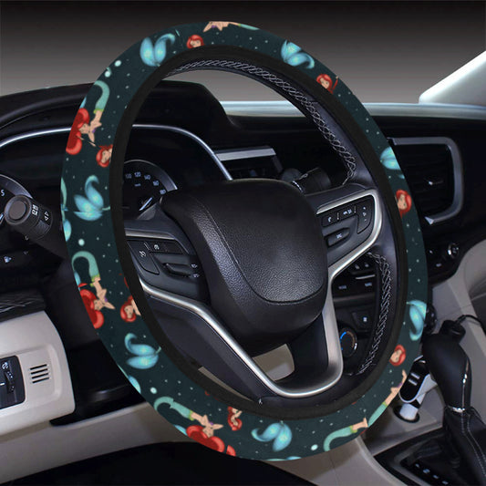 Mermaid Girl Themed Design Print Steering Wheel Cover with Elastic Edge