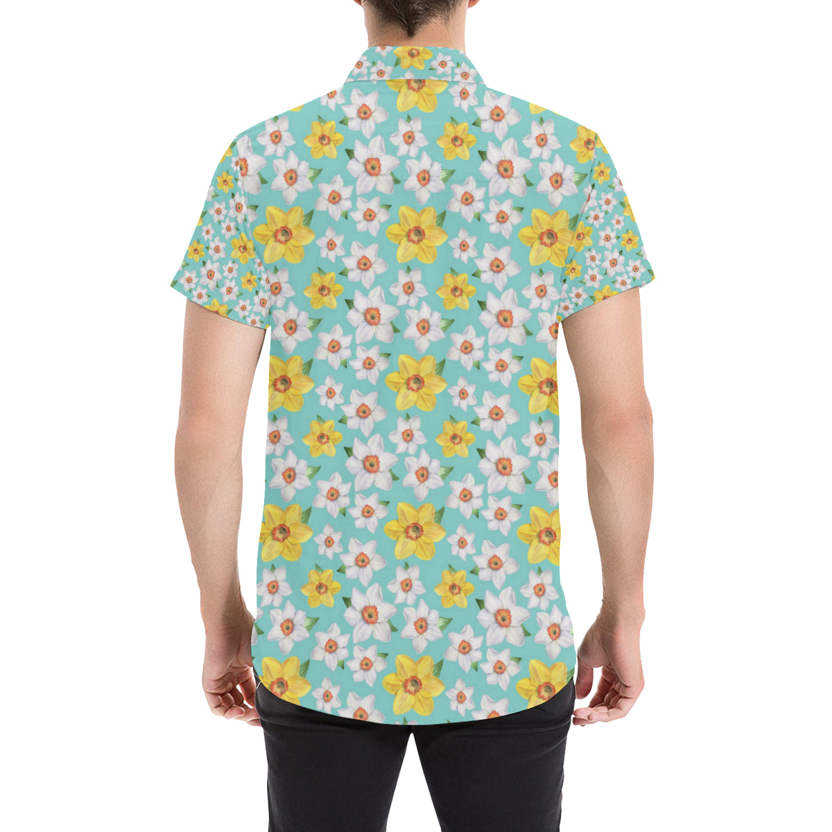 Daffodils Pattern Print Design 02 Men's Short Sleeve Button Up Shirt