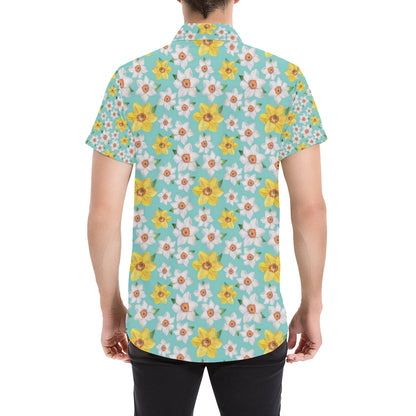 Daffodils Pattern Print Design 02 Men's Short Sleeve Button Up Shirt