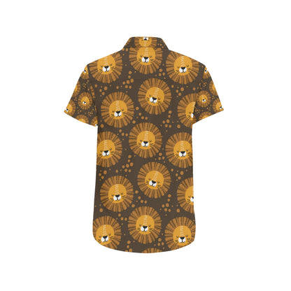 Lion Cartoon Pattern Print Design 01 Men's Short Sleeve Button Up Shirt