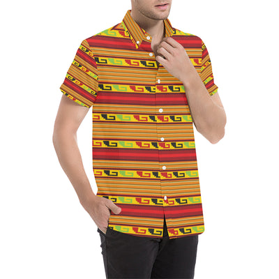 Mexican Blanket Ornament Print Pattern Men's Short Sleeve Button Up Shirt