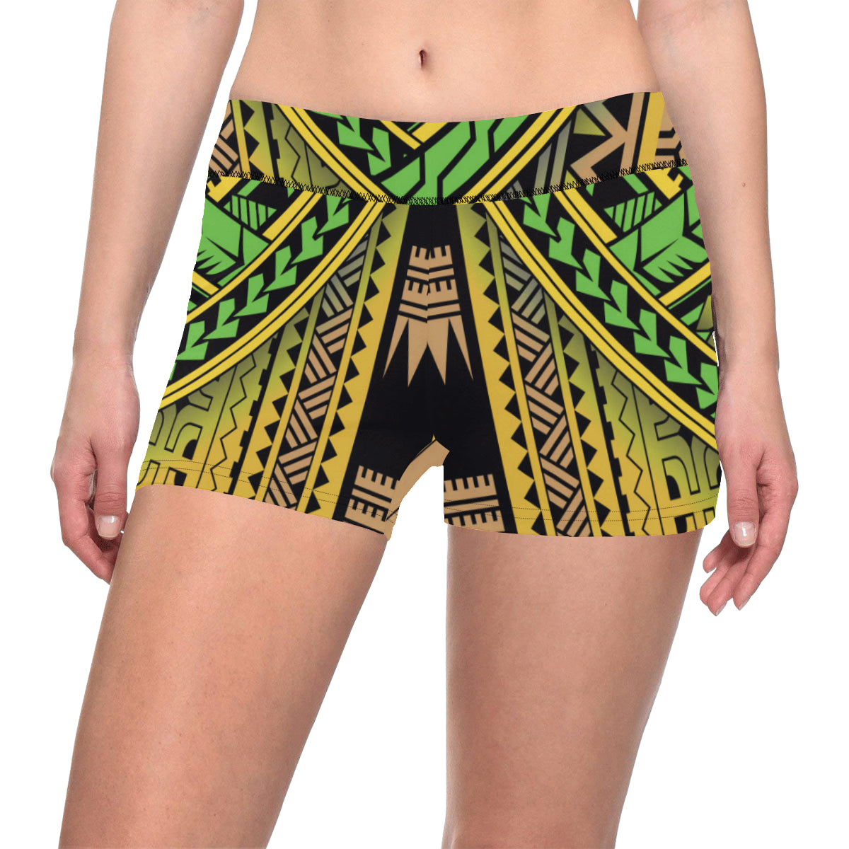 Polynesian Tribal Color Yoga Shorts