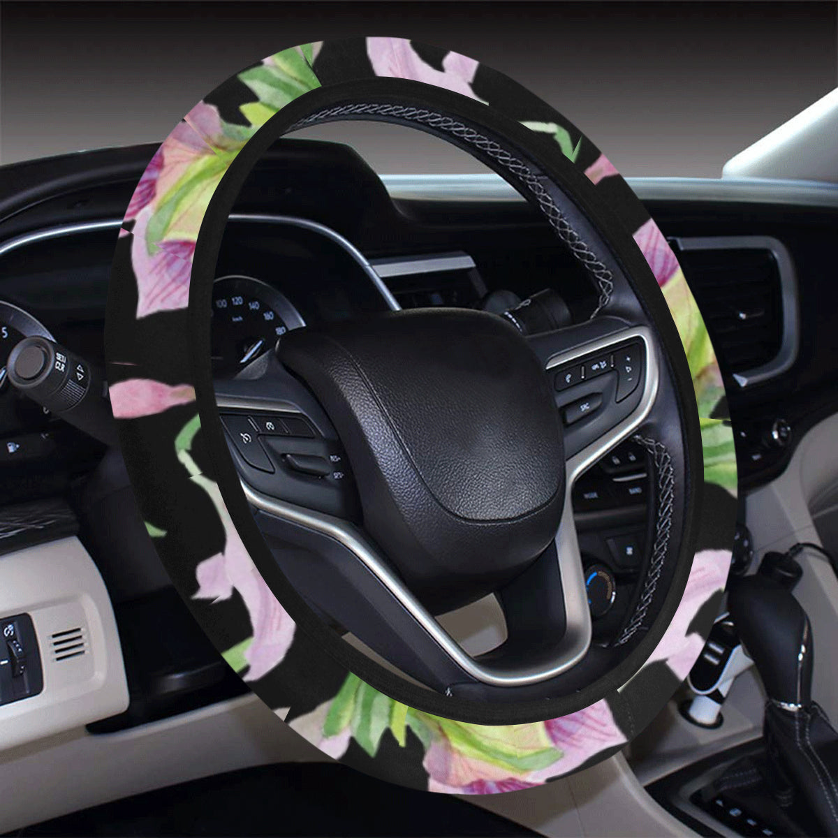 Amaryllis Pattern Print Design AL08 Steering Wheel Cover with Elastic Edge