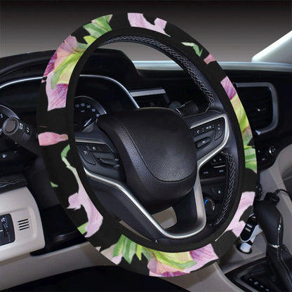 Amaryllis Pattern Print Design AL08 Steering Wheel Cover with Elastic Edge