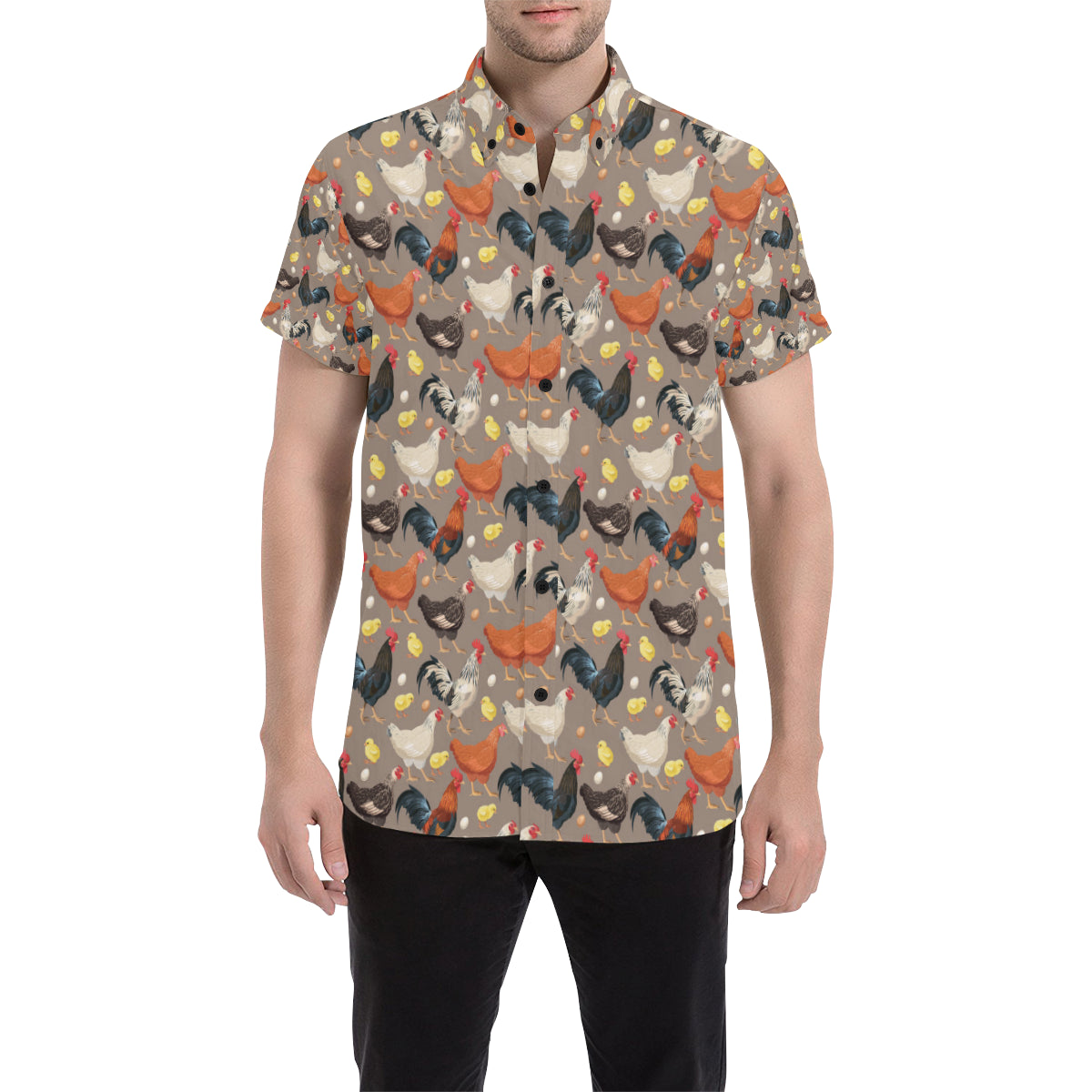 Chicken Evolution Pattern Men's Short Sleeve Button Up Shirt