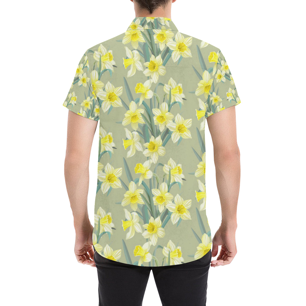 Daffodils Pattern Print Design DF01 Men's Short Sleeve Button Up Shirt
