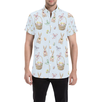 Rabbit Easter Eggs Pattern Print Design 03 Men's Short Sleeve Button Up Shirt