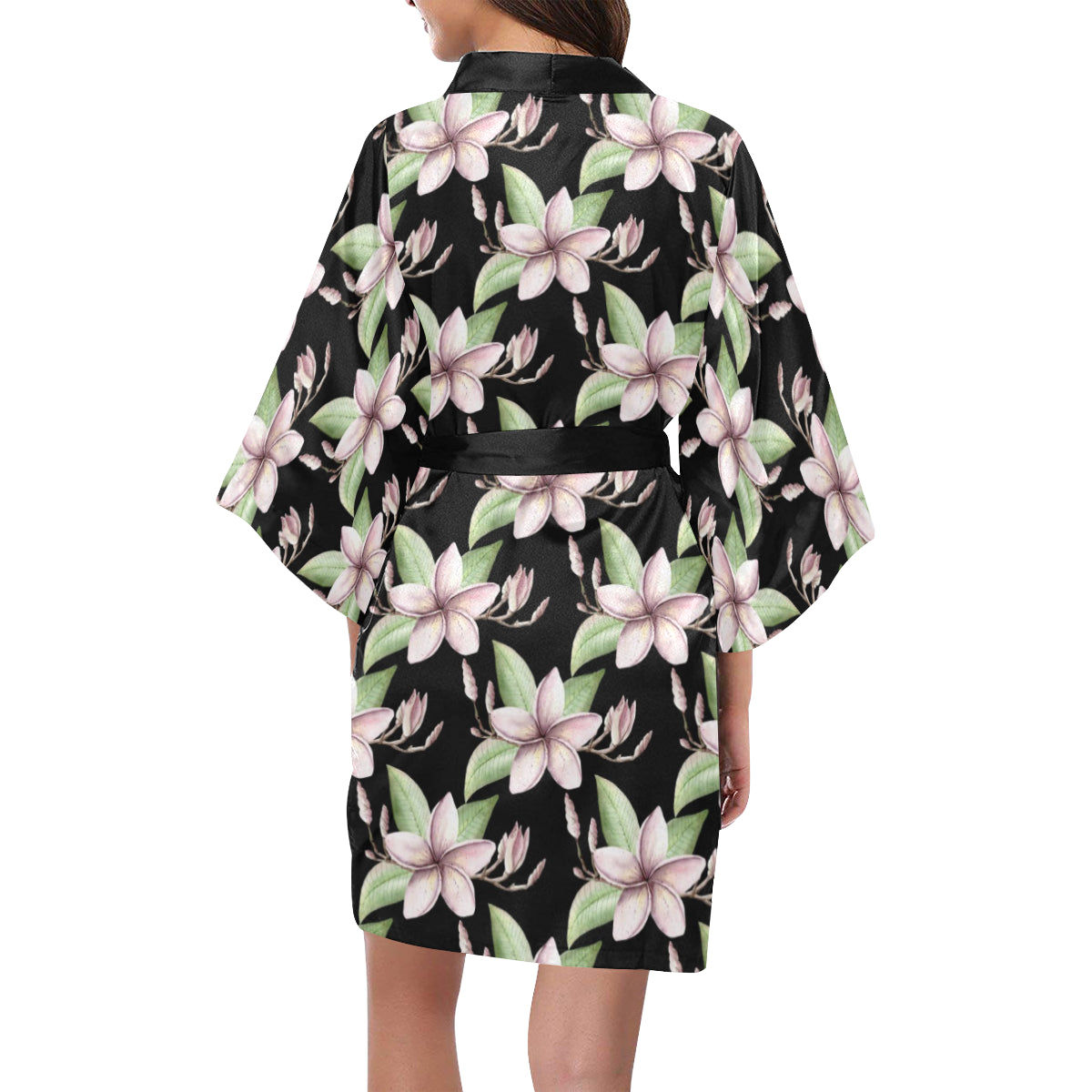 Plumeria Pattern Print Design PM02 Women Kimono Robe