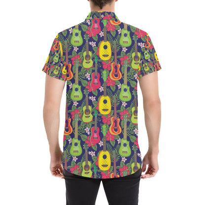 Ukulele Tropical Pattern Print Design 03 Men's Short Sleeve Button Up Shirt