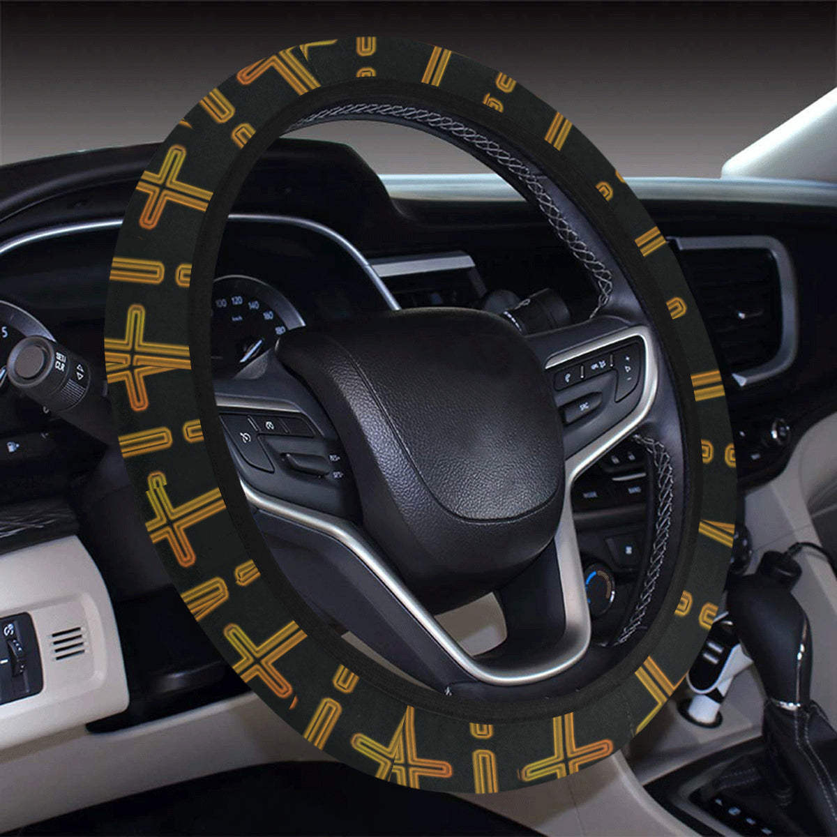 Cross Pattern Print Design 02 Steering Wheel Cover with Elastic Edge