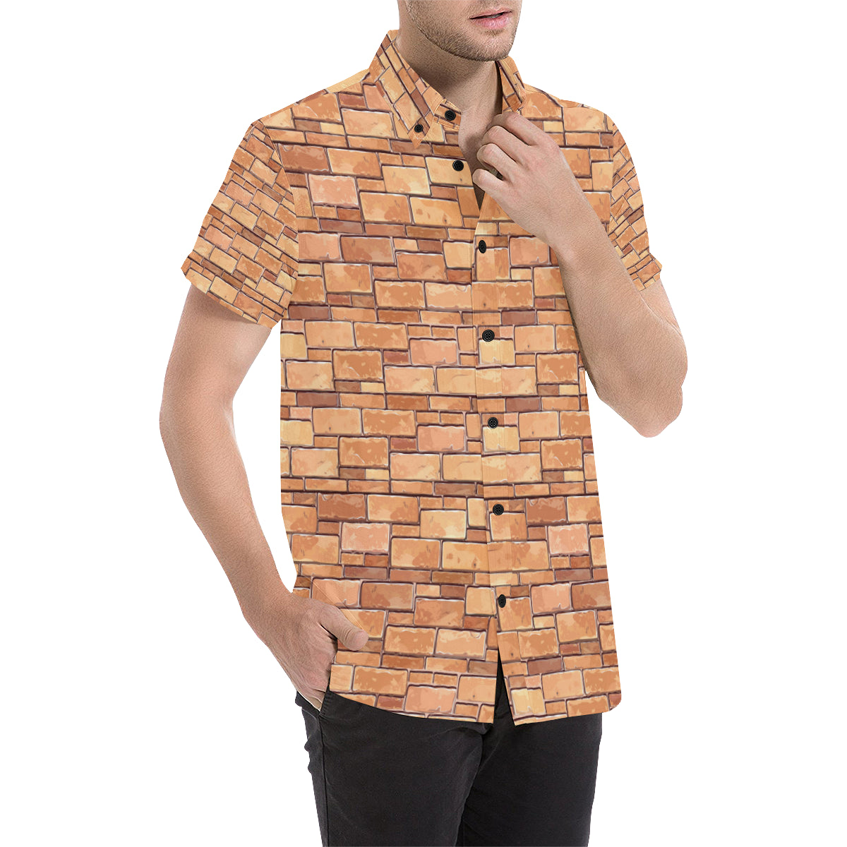 Brick Pattern Print Design 01 Men's Short Sleeve Button Up Shirt