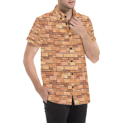 Brick Pattern Print Design 01 Men's Short Sleeve Button Up Shirt