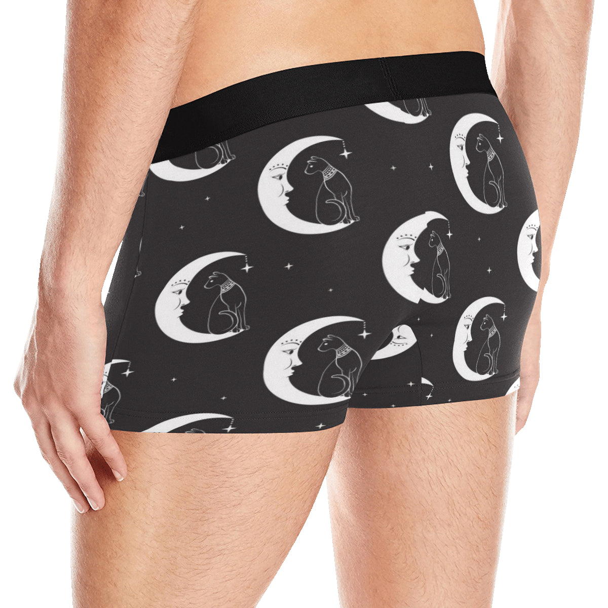 Moon with Cat Pattern Print Design 04 Men's Boxer Briefs