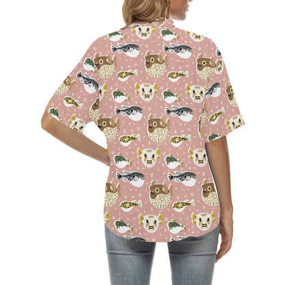 Fugu Cute Pattern Print Design 01 Women's Hawaiian Shirt