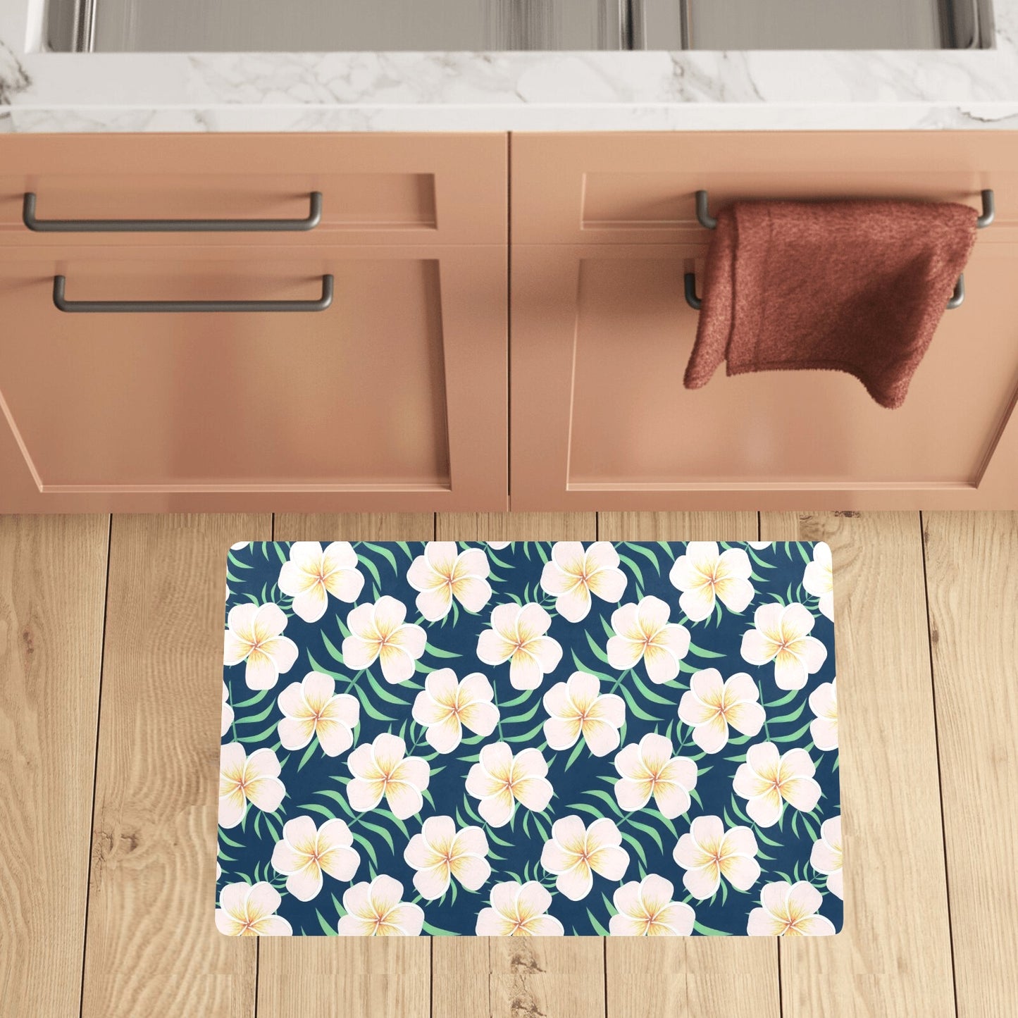 Pink Plumeria Pattern Print Design PM016 Kitchen Mat