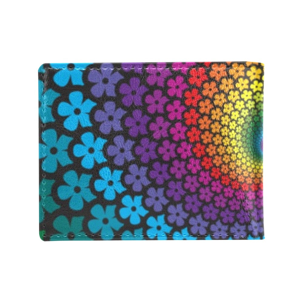 Flower Power Rainbow Spiral Print Men's ID Card Wallet