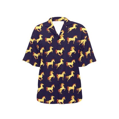 Gold Horse Pattern Women's Hawaiian Shirt
