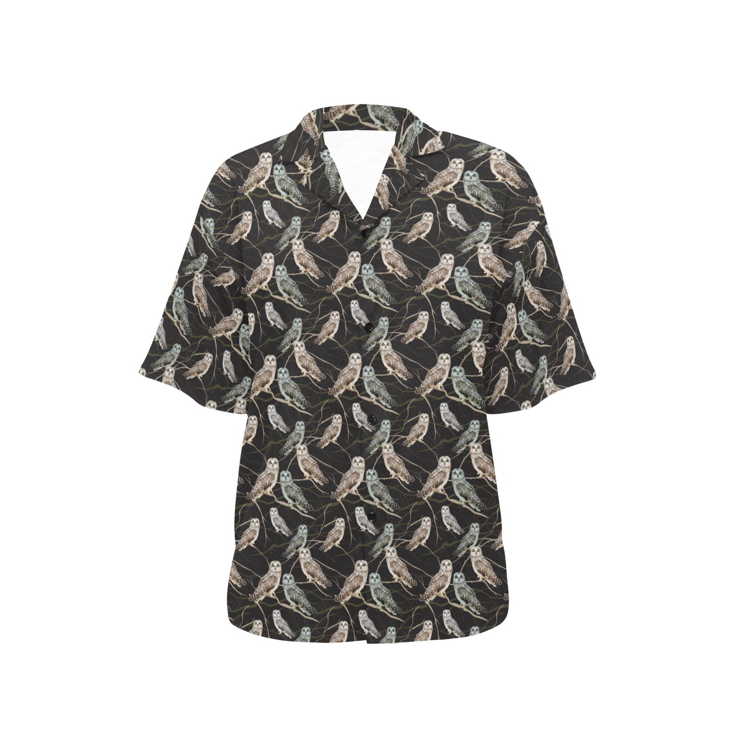 Owl Branch Themed Design Print Women's Hawaiian Shirt