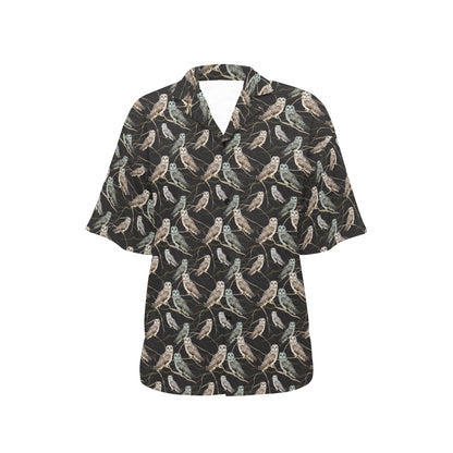 Owl Branch Themed Design Print Women's Hawaiian Shirt