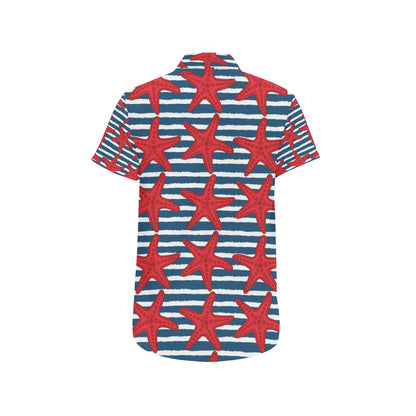 Starfish Red Pattern Print Design 02 Men's Short Sleeve Button Up Shirt