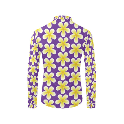 Yellow Plumeria Pattern Print Design PM05 Men's Long Sleeve Shirt