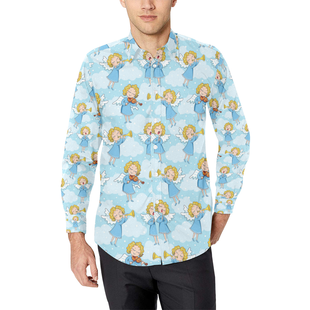 Angel Musician Pattern Print Design 09 Men's Long Sleeve Shirt