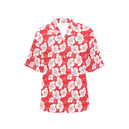 Flower Hawaiian Hibiscus Red Background Print Women's Hawaiian Shirt
