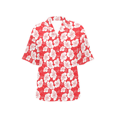 Flower Hawaiian Hibiscus Red Background Print Women's Hawaiian Shirt