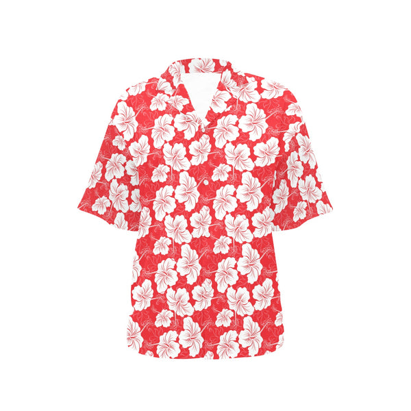 Flower Hawaiian Hibiscus Red Background Print Women's Hawaiian Shirt ...