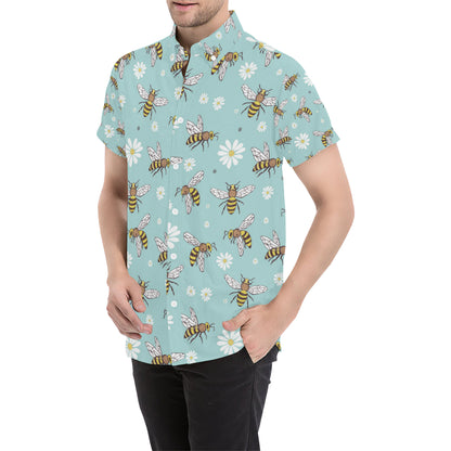 Bee Pattern Print Design BEE010 Men's Short Sleeve Button Up Shirt