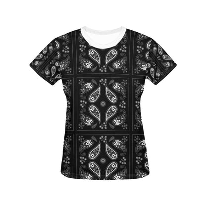 Bandana Paisley Black Print Design LKS308 Women's  T-shirt