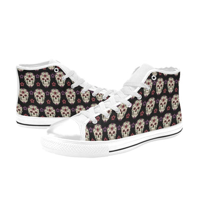 Sugar Skull Print Design LKS304 High Top Women's White Shoes