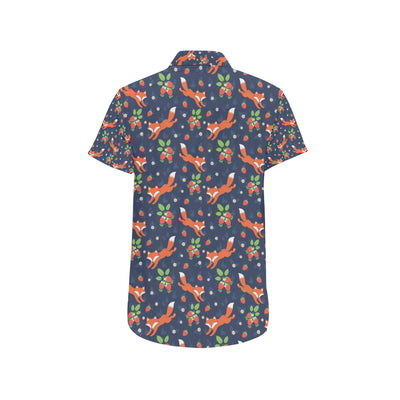 Fox Strawberry Print Pattern Men's Short Sleeve Button Up Shirt