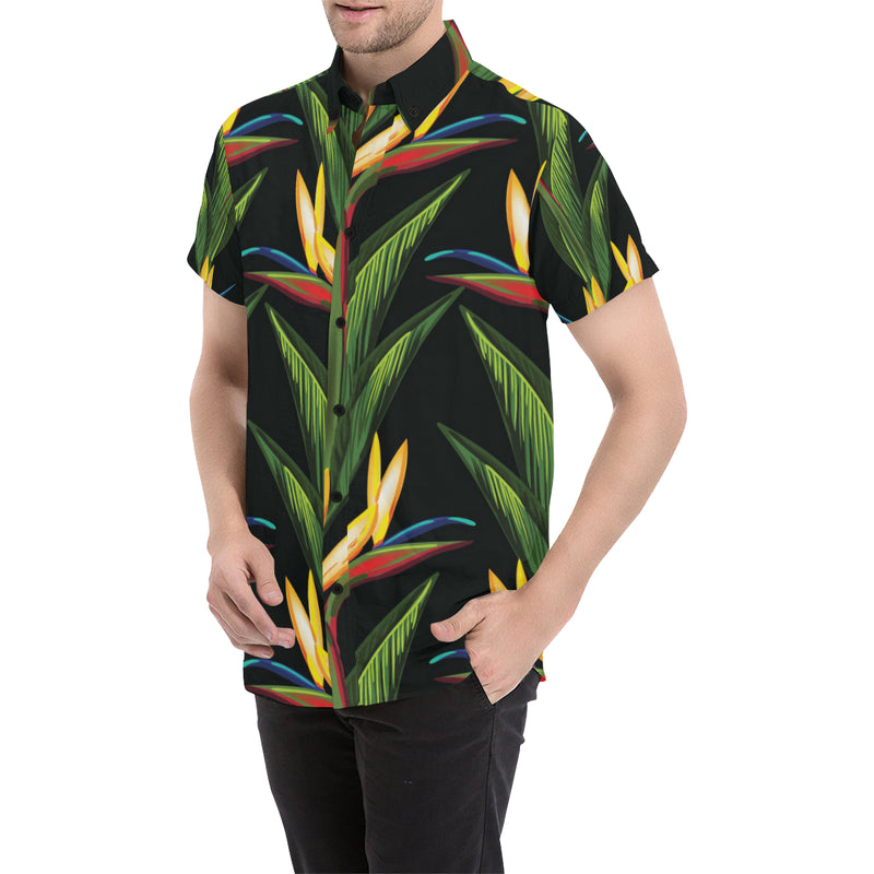 Bird Of Paradise Pattern Print Design BOP012 Men's Short Sleeve Button Up Shirt