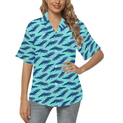 Whale Polka Dot Design Themed Print Women's Hawaiian Shirt