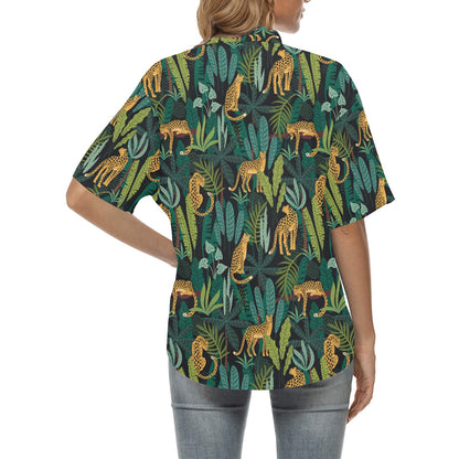 Jaguar Jungle Pattern Print Design 03 Women's Hawaiian Shirt