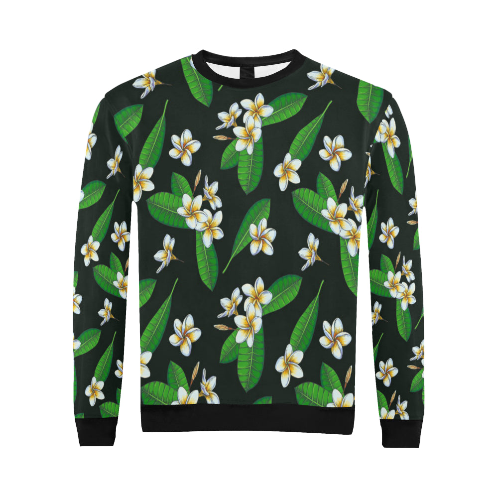White Plumeria Pattern Print Design PM023 Men Long Sleeve Sweatshirt