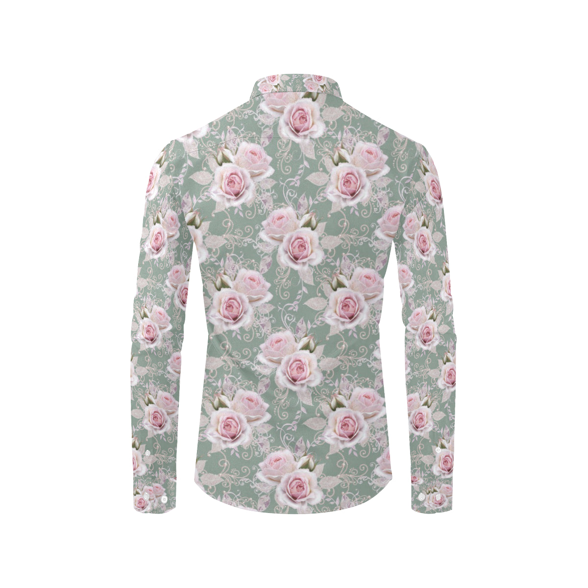 Rose White Pattern Print Design RO012 Men's Long Sleeve Shirt