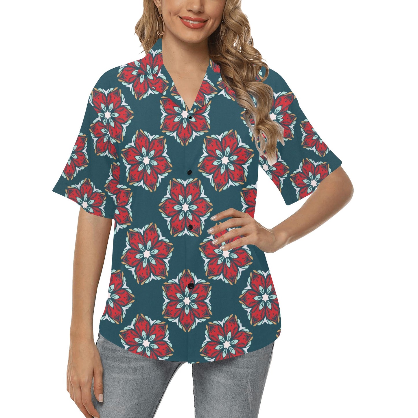 Poinsettia Pattern Print Design A03 Women's Hawaiian Shirt