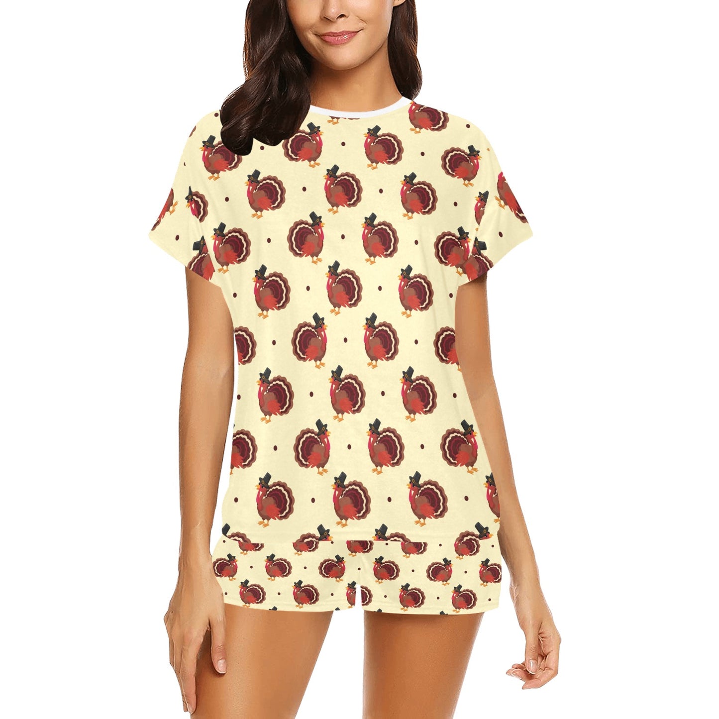 Thanksgiving Print Design LKS3010 Women's Short Pajama Set
