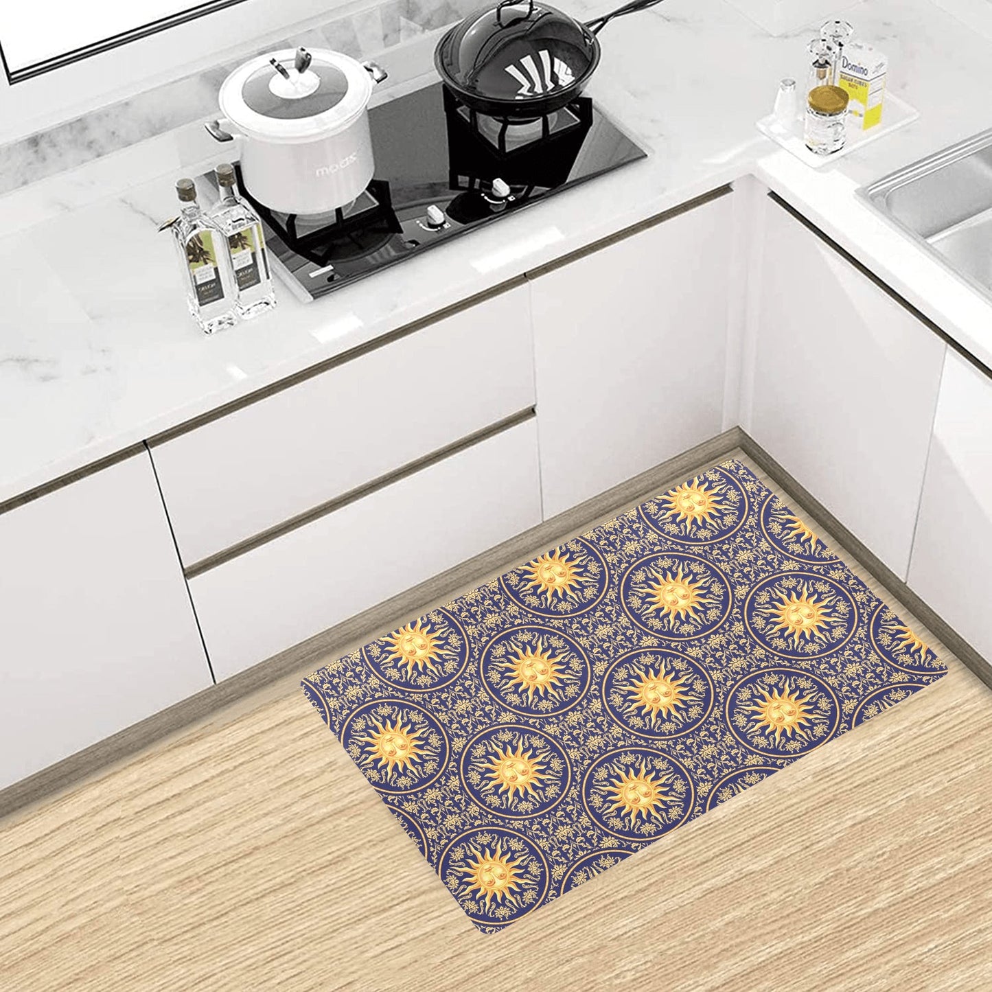 Celestial Gold Sun Face Kitchen Mat